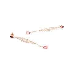 Diamonds, Tourmaline and Rhodolite Dangling Drop Earrings