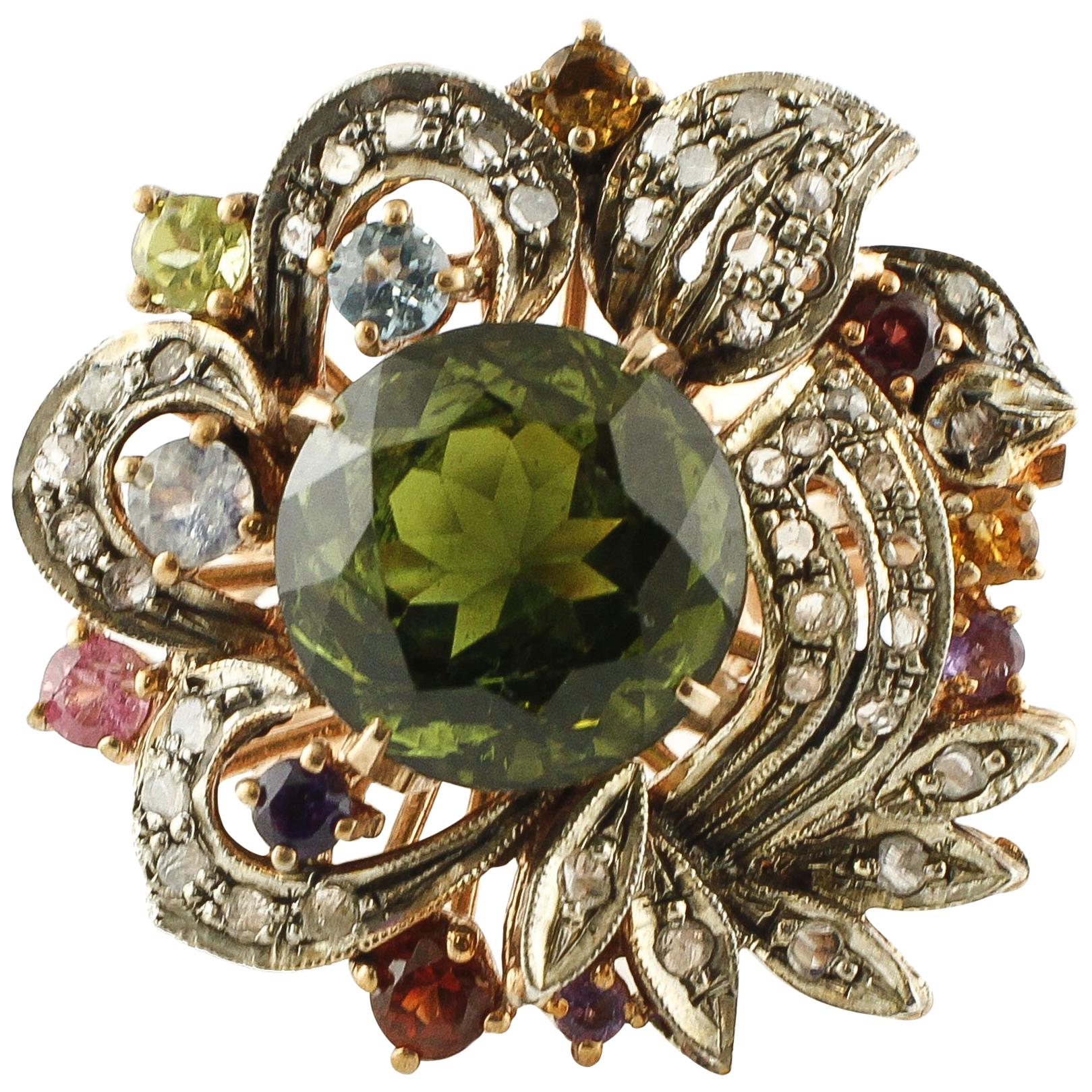 Diamonds Tourmalines Topazes Amethysts Garnets Peridot Rose Gold Silver Ring