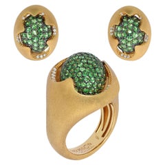 Parure douce en or jaune 18 carats avec diamants et tsavorite