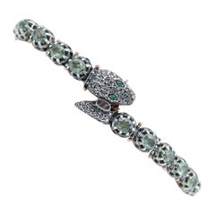 Diamanti, Tsavorite, Zaffiri, Bracciale a serpente in oro rosa e argento