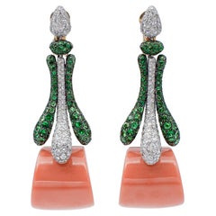 dangle the bait meaning Diamonds, Tsavorites, Coral, 18 Karat White and Yellow Gold Dangle Earrings