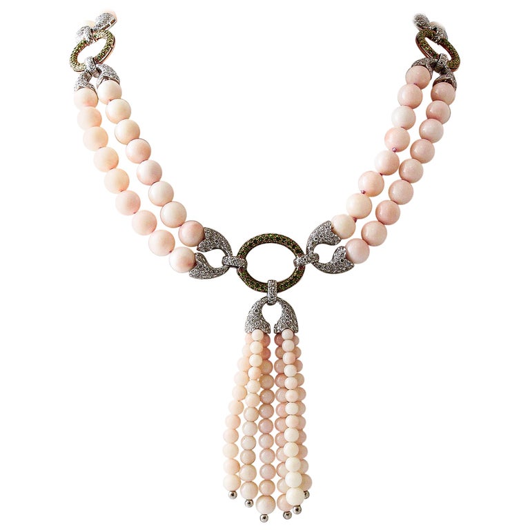 Collier Ancien En Perles De Corail Rose Et Blanc - Élégant, Vintage, Avec Traces D'usage Possibles