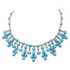 Diamonds, Turquoise, 14 Karat Rose Gold Necklace