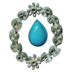 Diamonds, Turquoise, 14 Karat White Gold Earrings