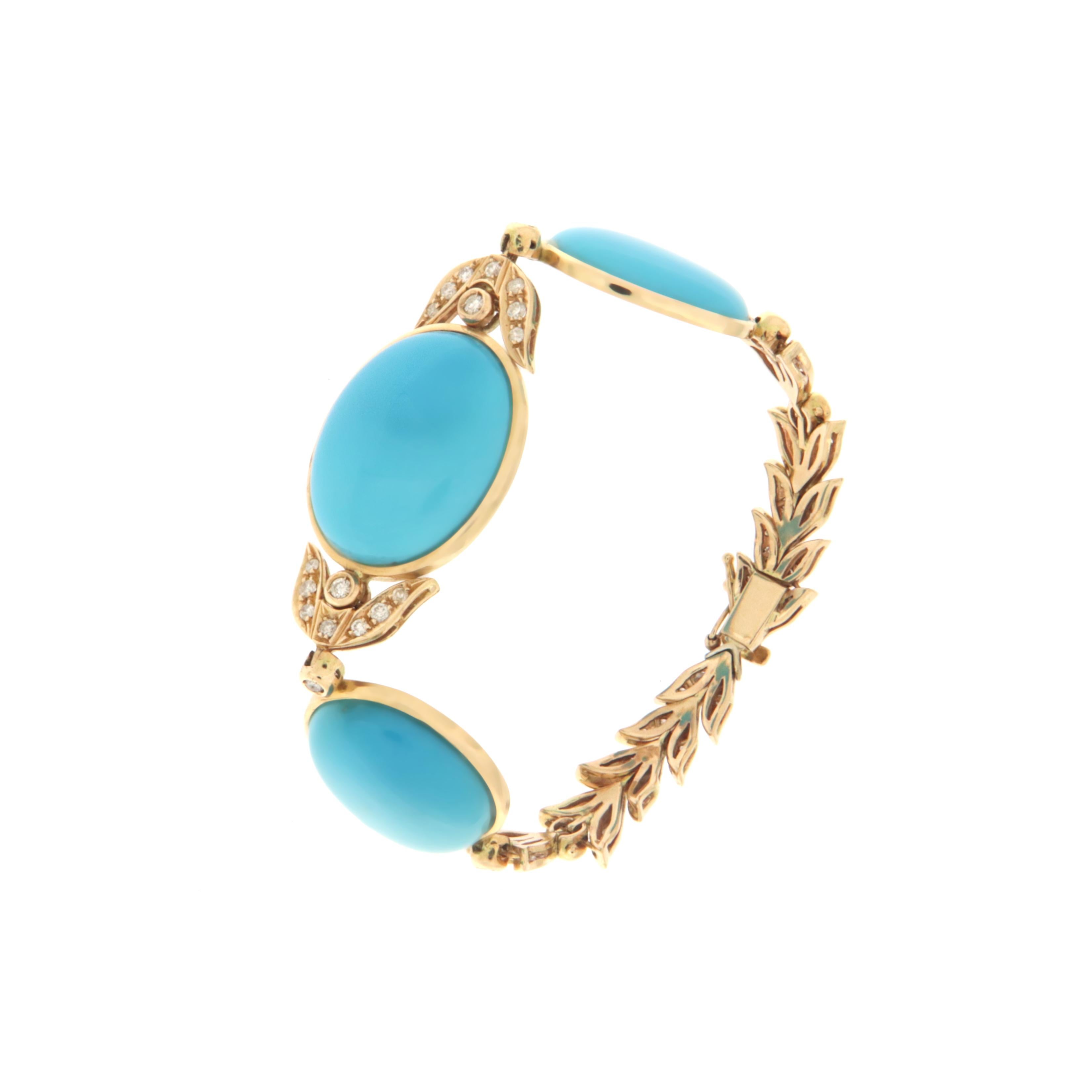 Artisan Diamonds Turquoise 14 Karat Yellow Gold Cuff Bracelet