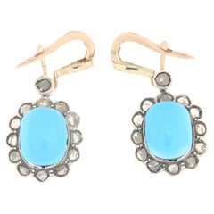 Pendientes Diamantes Turquesa Oro Amarillo 14 Kilates