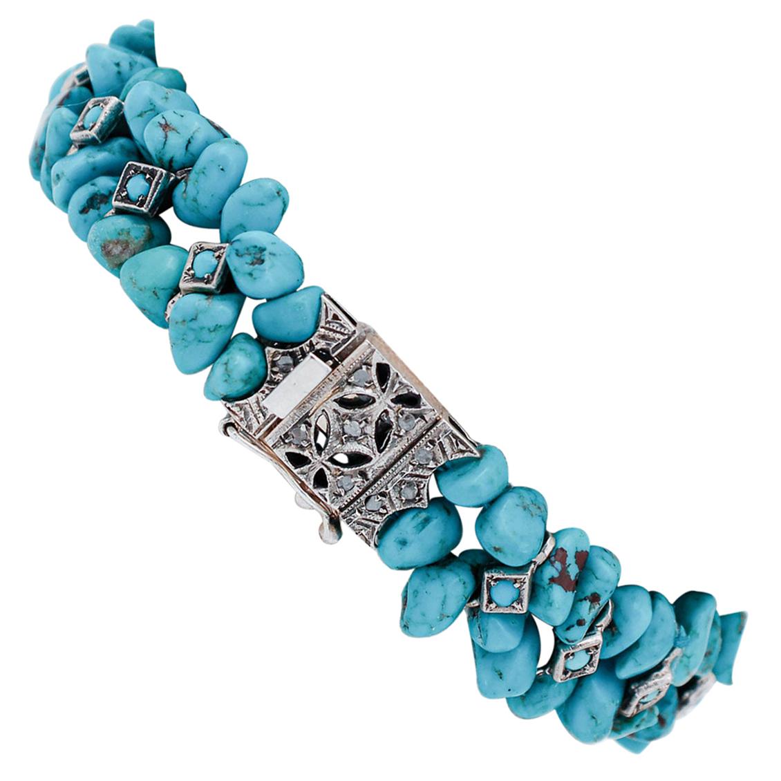 Diamonds Pearls 9 Karat Rose Gold And Silver Bracelet For Sale At 1stDibs