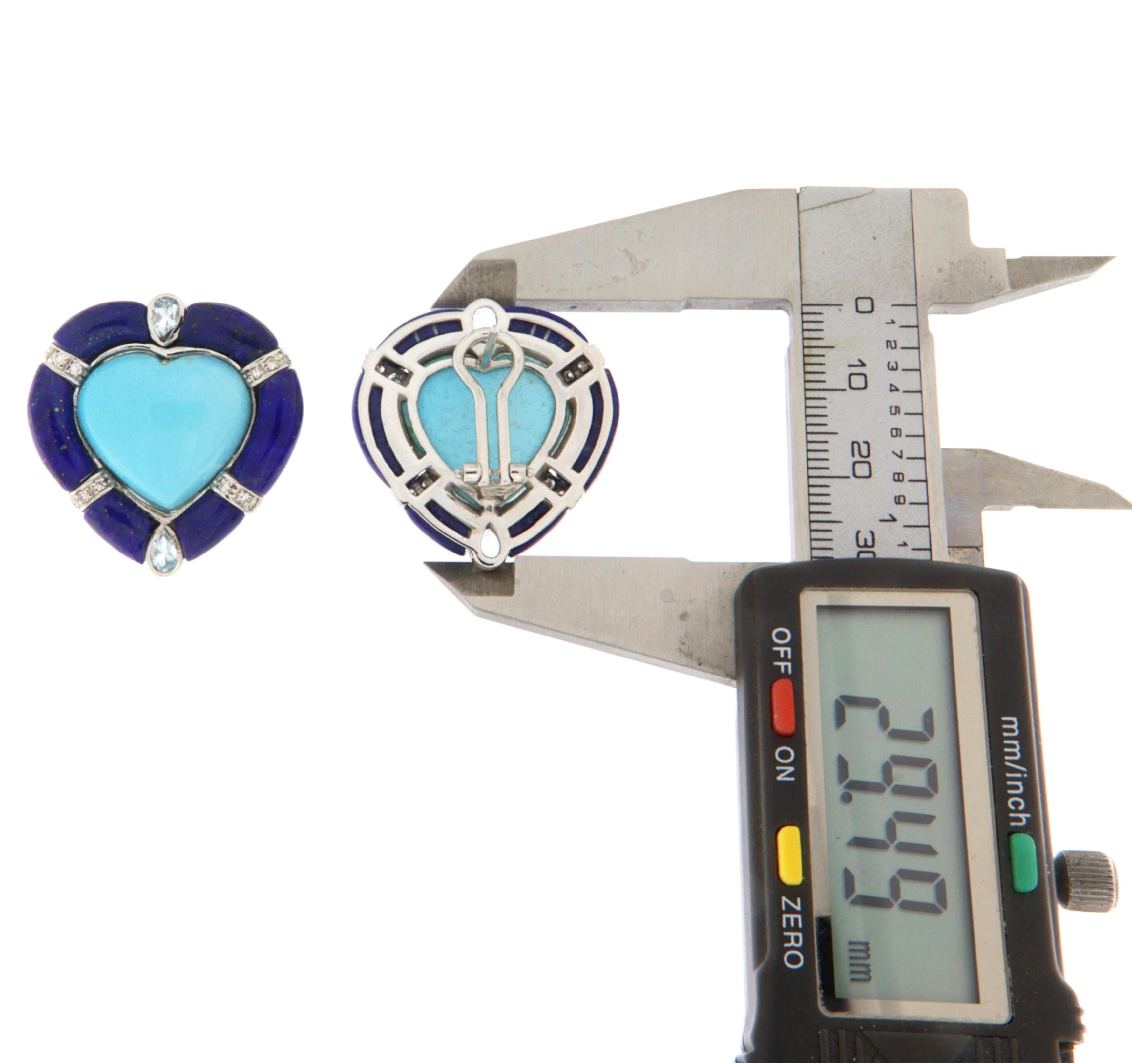 Donna Orecchini a clip in oro bianco 18 kt con diamanti, turchese e lapislazzuli in vendita