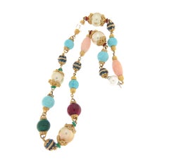 Diamonds Turquoise Pearls Rubies Coral 14 Karat Yellow Gold Choker Necklace