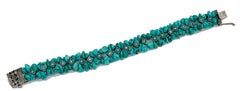 Bracelet en or rose, diamants et turquoises
