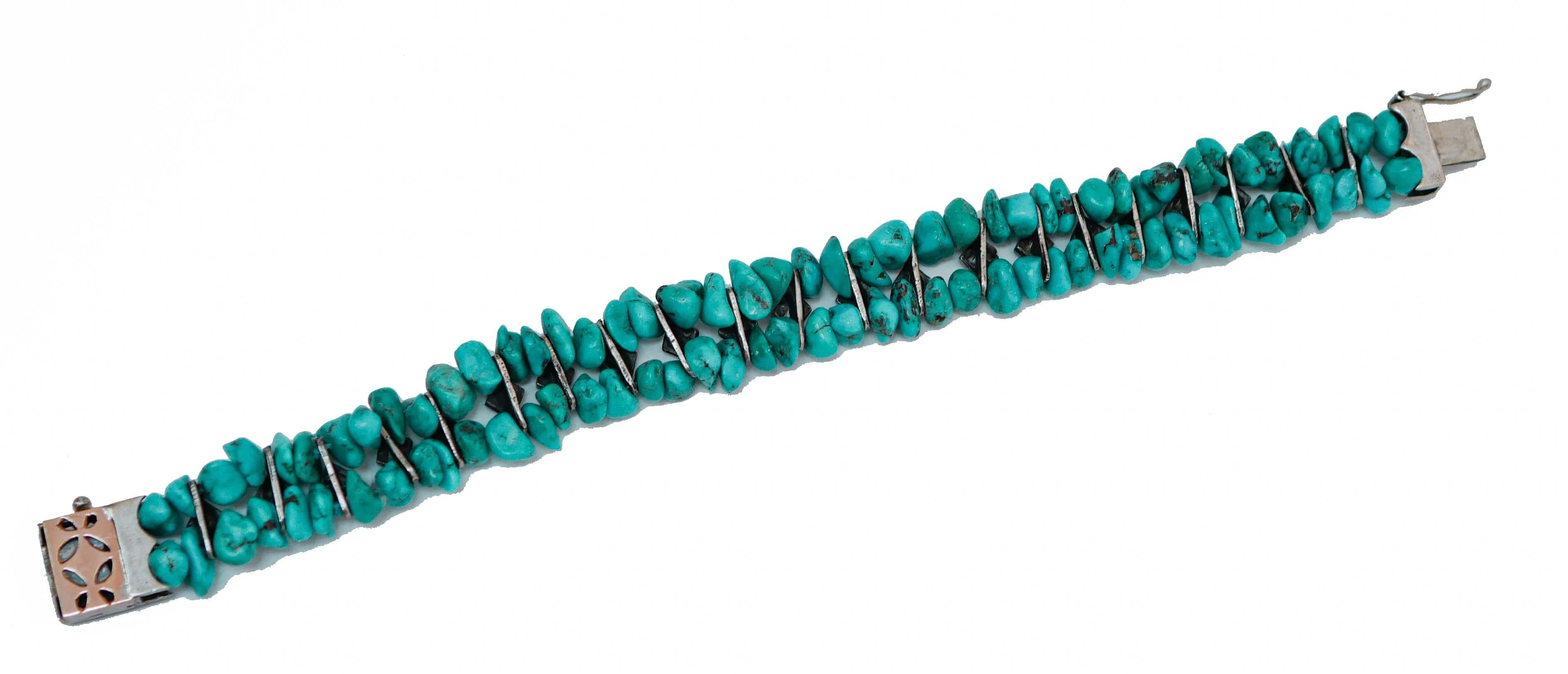 Retro Diamonds, Turquoise, Rose Gold and Silver Bracelet For Sale