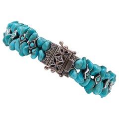 Diamonds, Turquoise, Rose Gold and Silver Bracelet