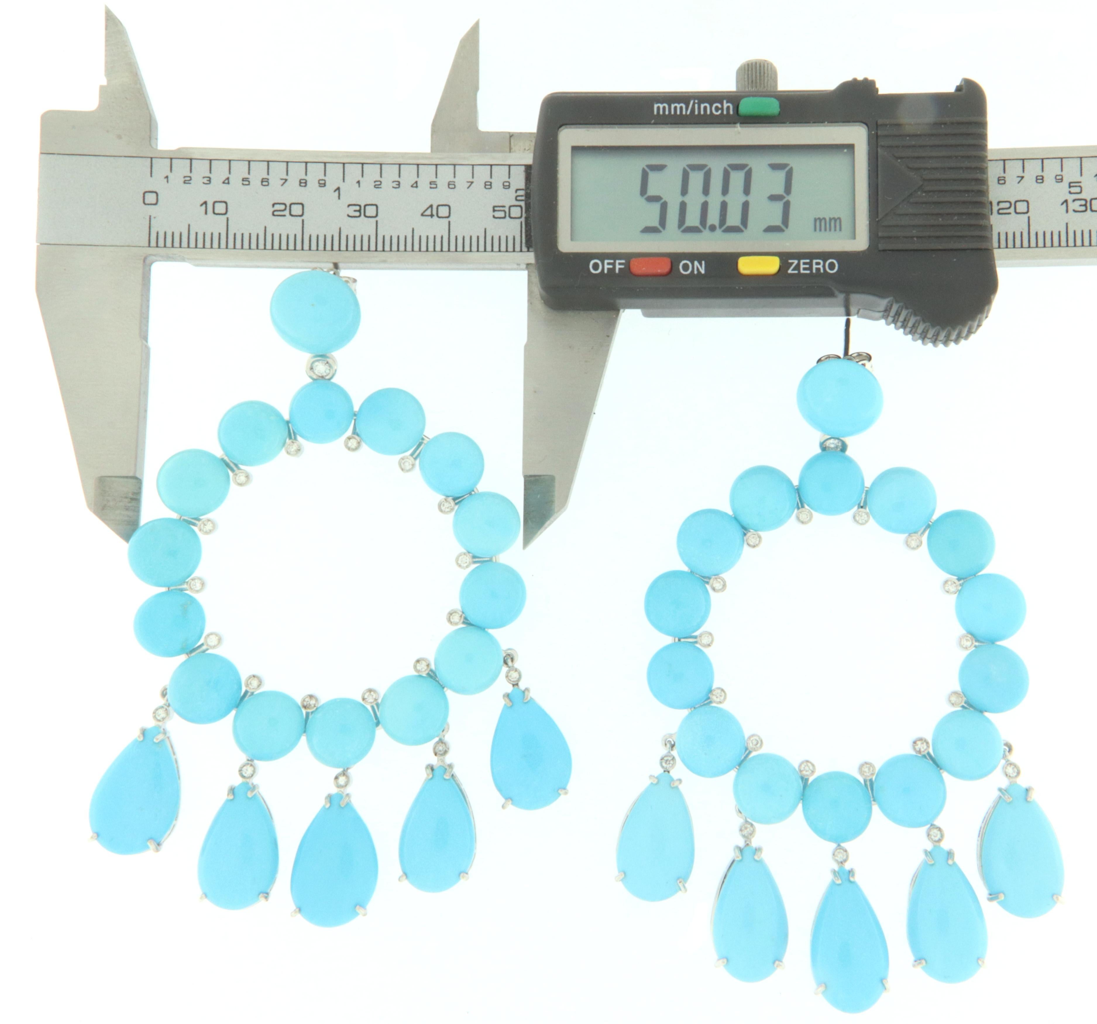 Diamonds Turquoise White Gold 18 Karat Drop Earrings In New Condition For Sale In Marcianise, IT