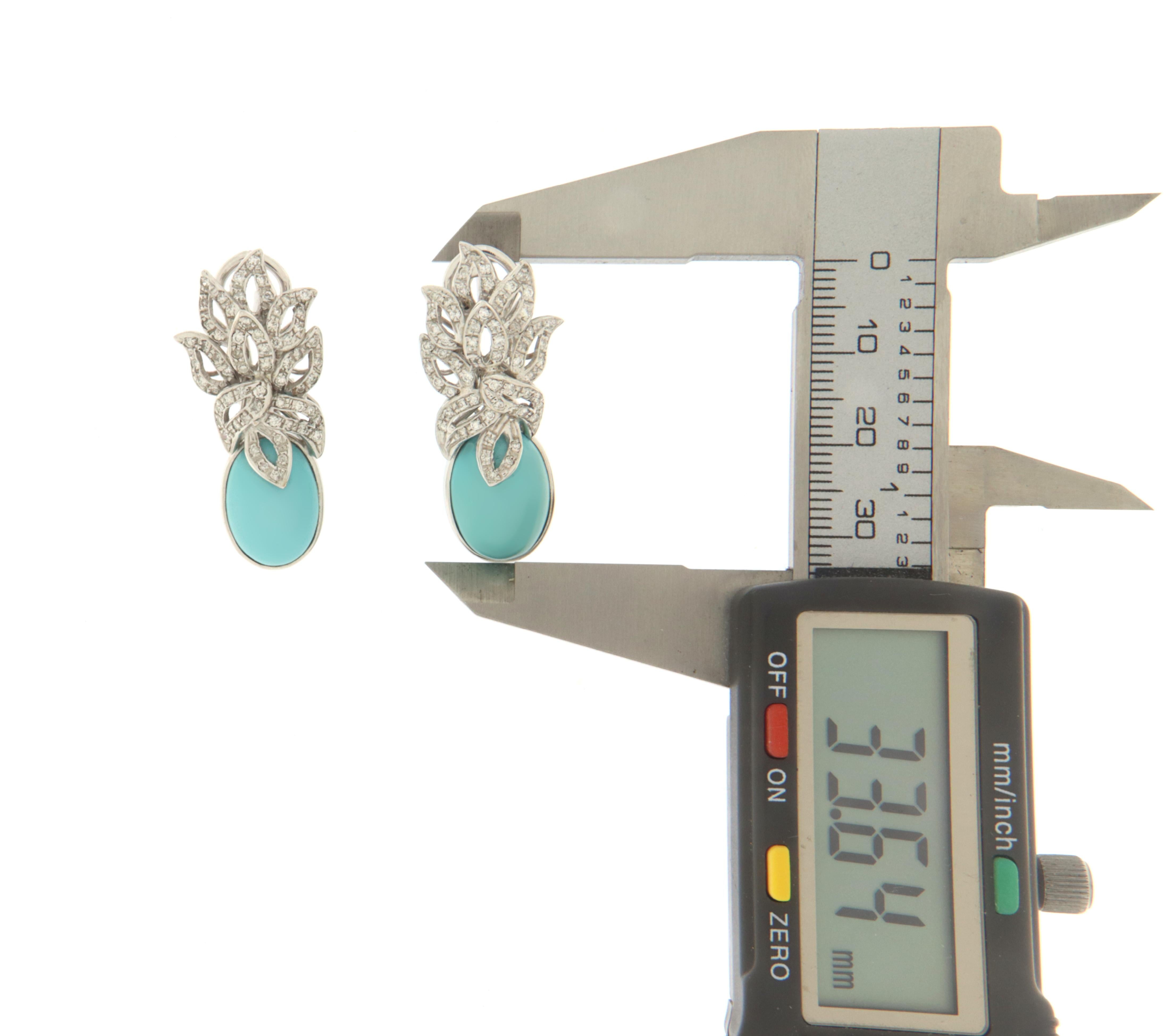Diamonds Turquoise White Gold 18 Karat Drop Earrings In New Condition For Sale In Marcianise, IT