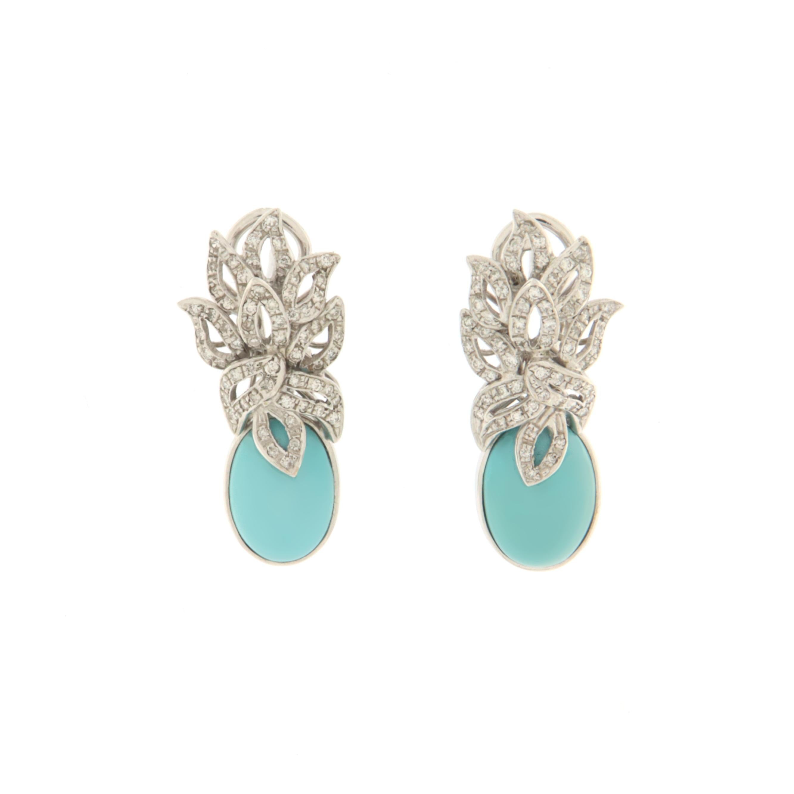Women's Diamonds Turquoise White Gold 18 Karat Drop Earrings For Sale