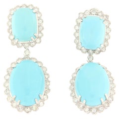 Pendientes Gota Diamantes Turquesa Oro Blanco 18 Kilates