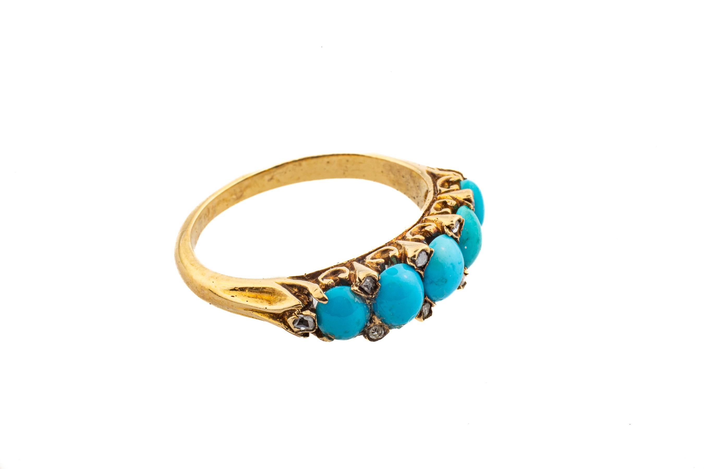 Taglio ovale I diamanti scintillano in un anello vittoriano a fascia in turchese in vendita