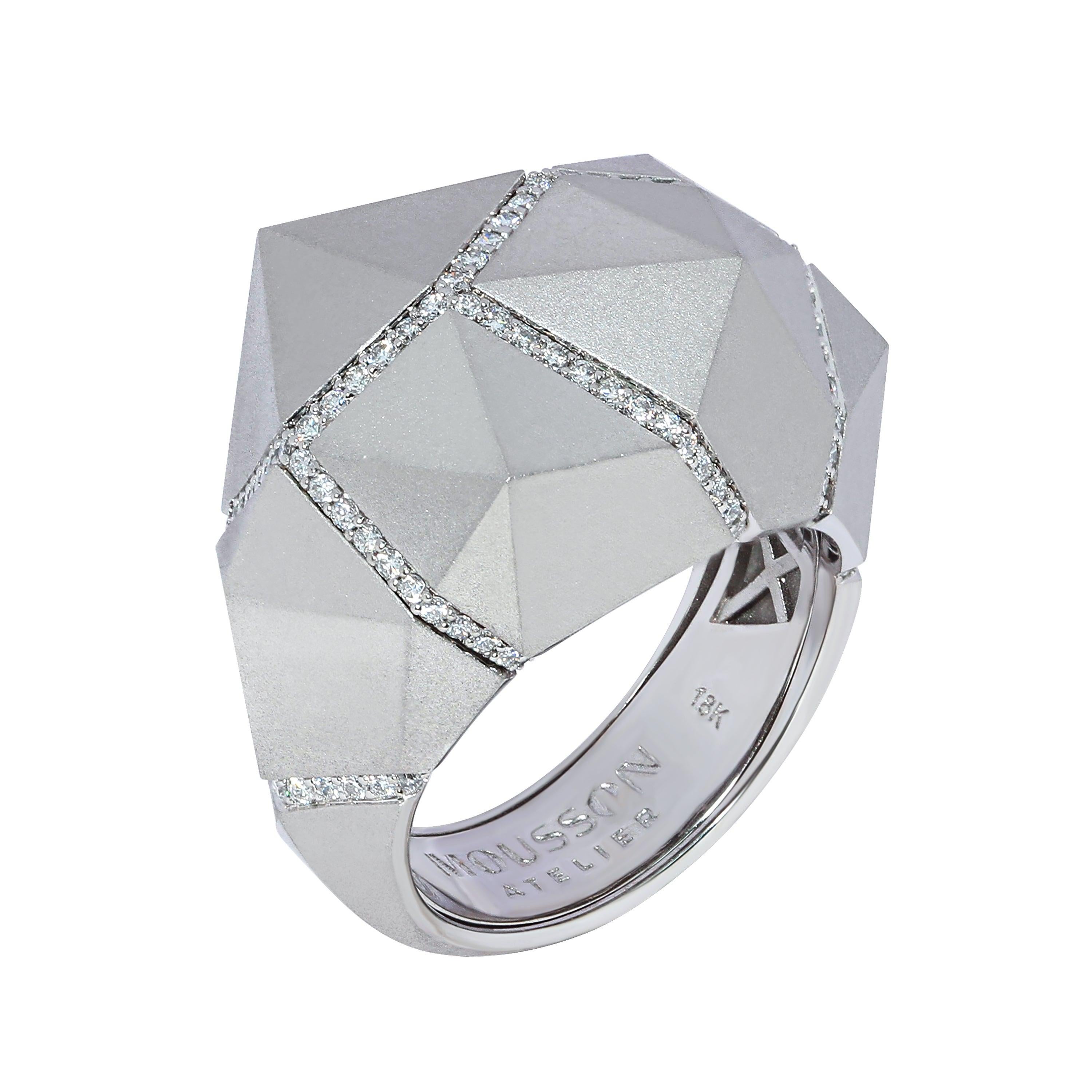 Diamanten Weiß 18 Karat Mattgold Geometrie Großer Ring () 2