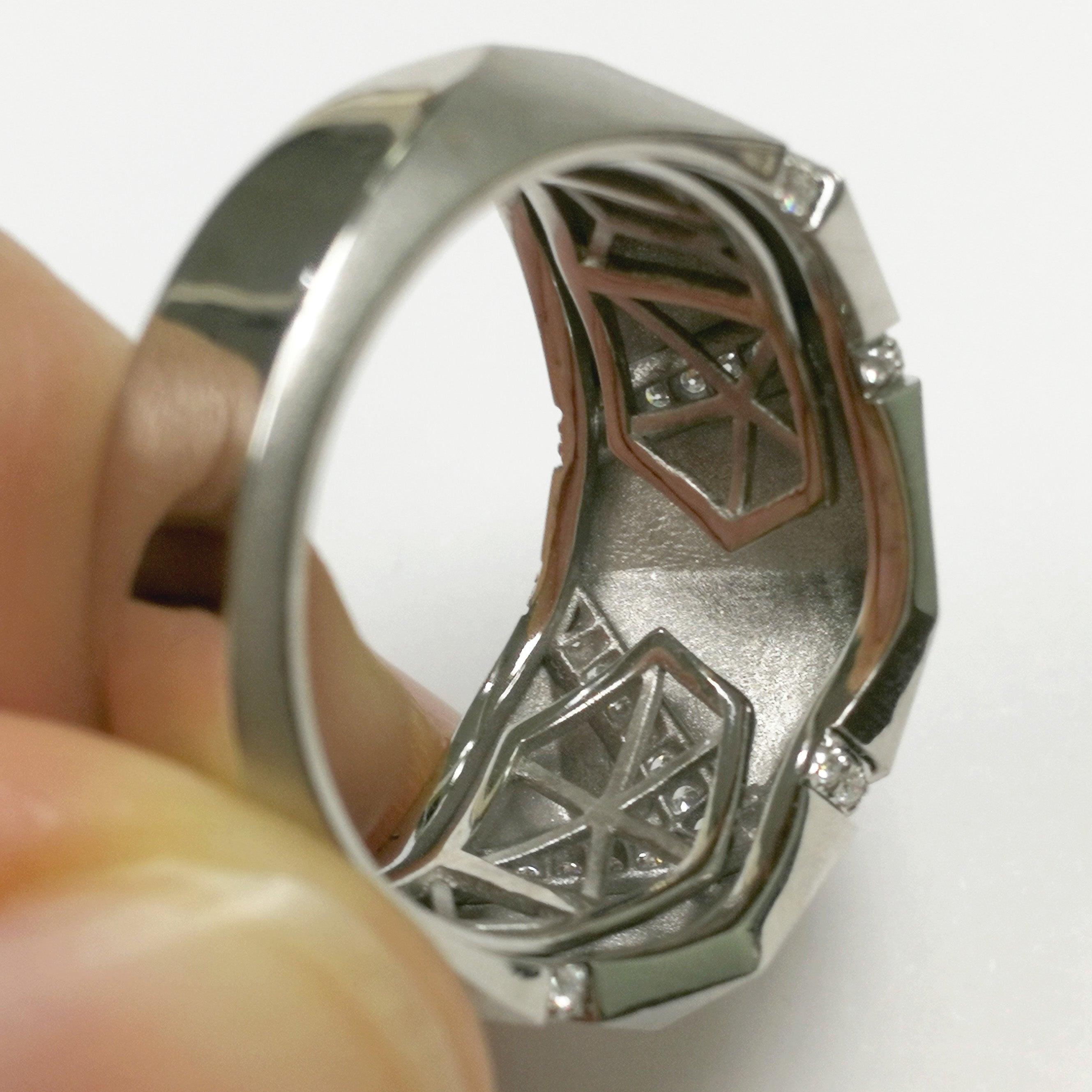 For Sale:  Diamonds White 18 Karat Matte Gold Geometry Small Ring 10