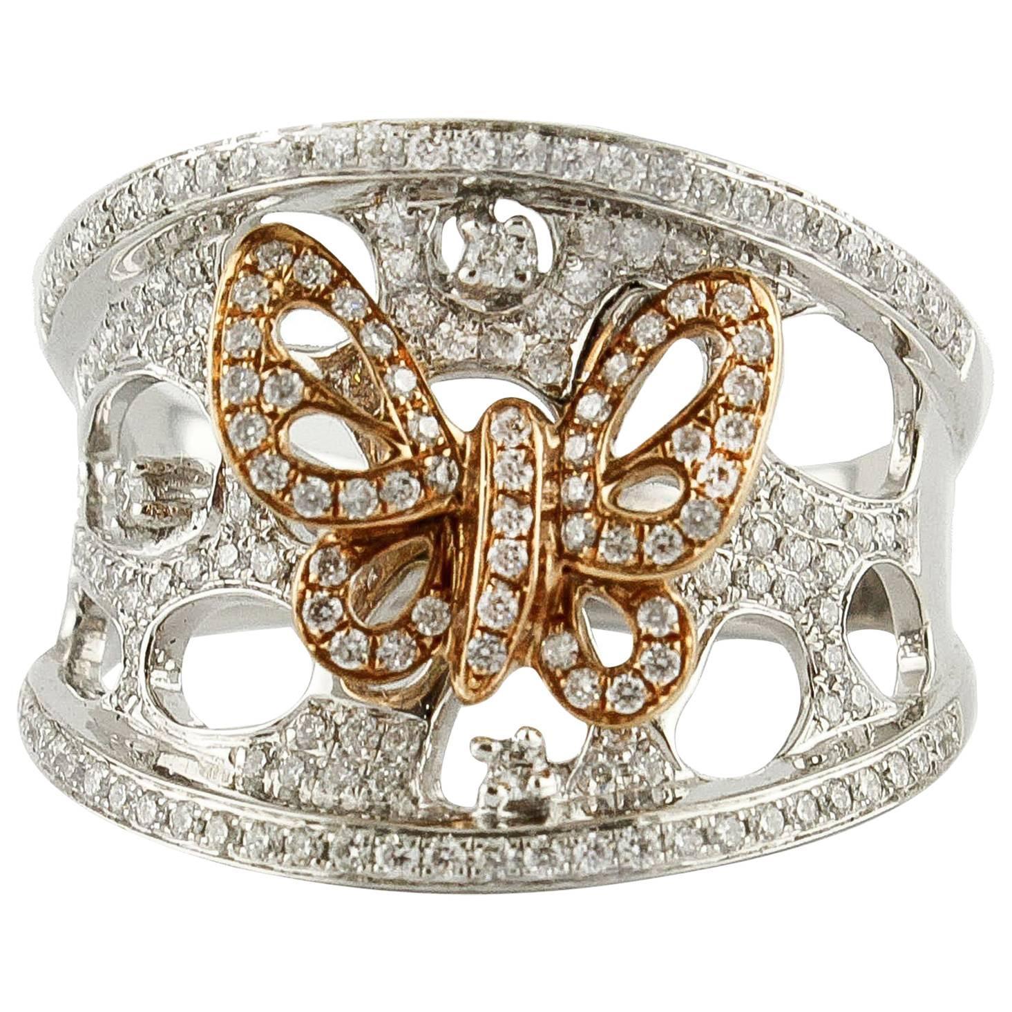 Bow-Ring aus Weiß- und 18 kt Roségold mit Diamanten im Angebot
