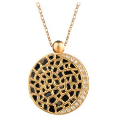 OUROBOROS Diamonds, White and Black Agate Pendant with 18 Karat Gold Necklace