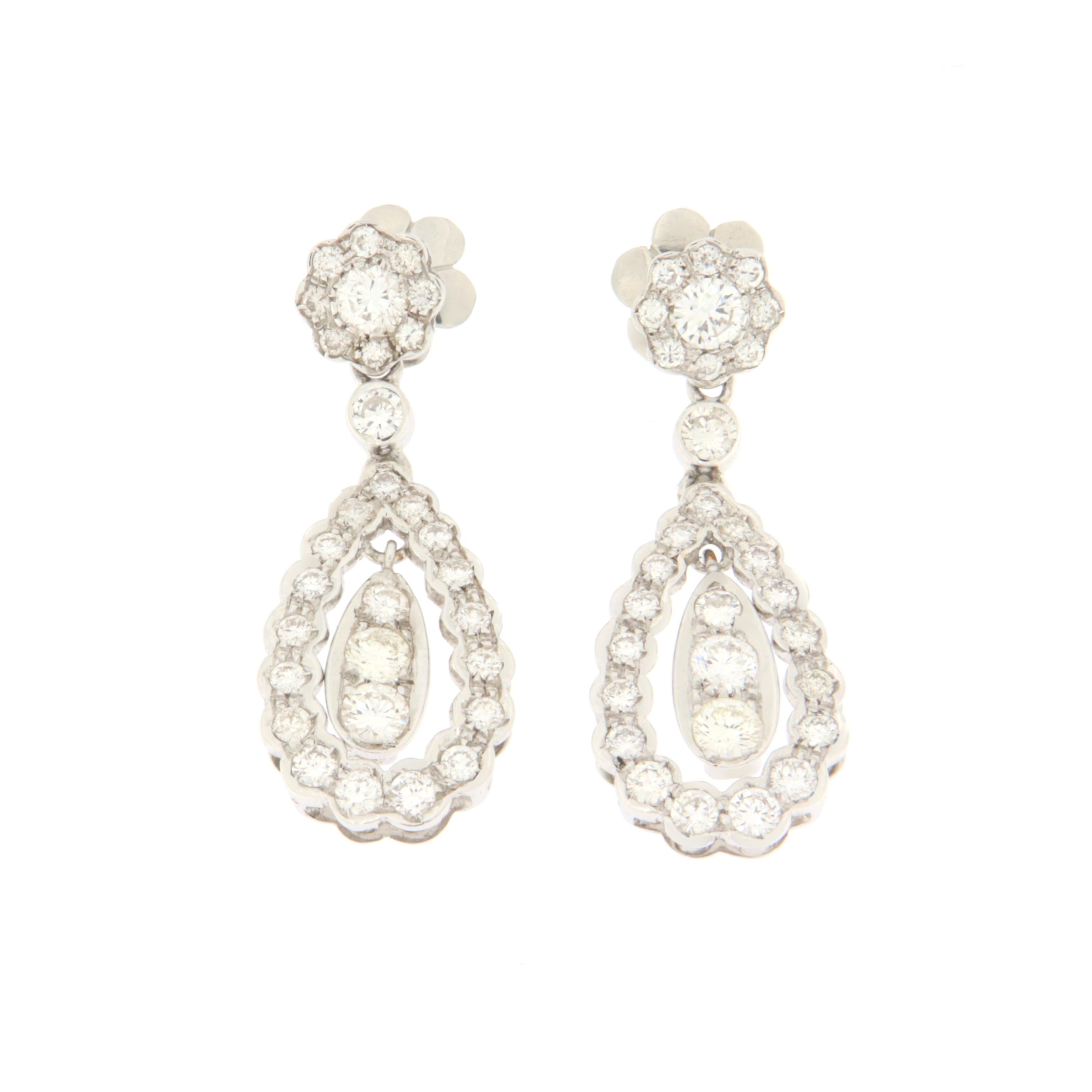 Diamonds White Gold 18 Karat Drop Earring In New Condition For Sale In Marcianise, IT