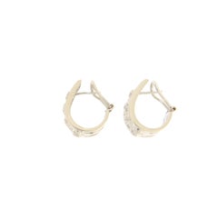 Modern 18K White Gold Natural Diamond Geometric Wide Huggie Omega Earrings
