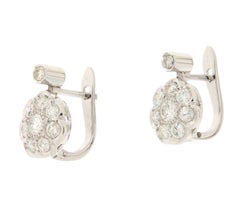 Contemporary 18K White Gold Floral Diamond Stud Earrings, Italy