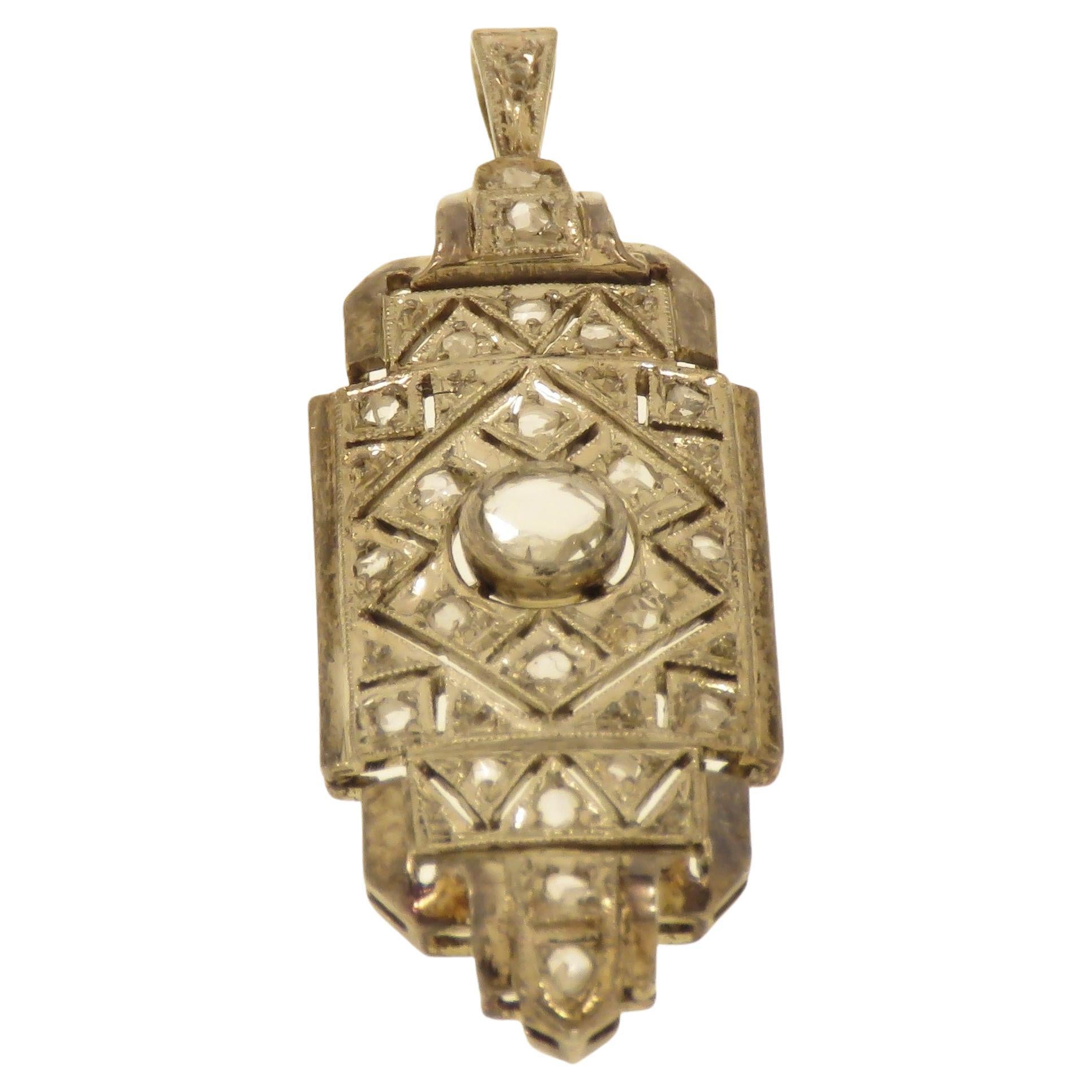 Diamonds White Gold Art Deco Pendant Handcrafted For Sale