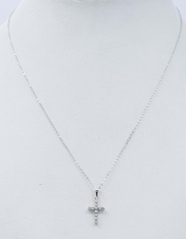Ladies Necklace 9ct (375, 9K) White Gold Cross (25pts) Diamond Pendant Necklace main image 1