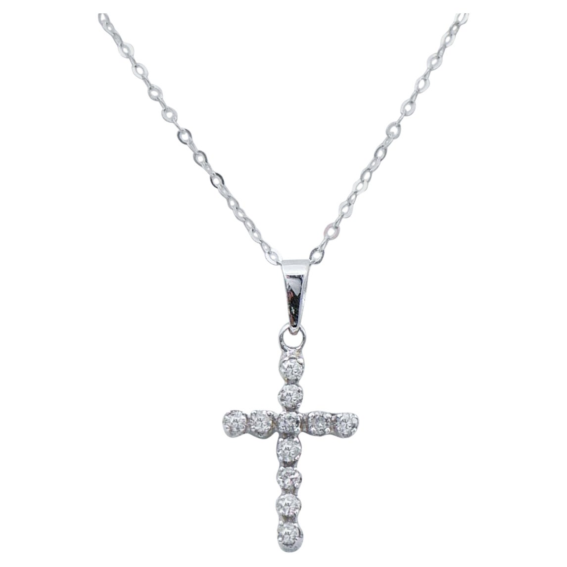 Diamanten, Weißgold Kreuz-Anhänger-Halskette