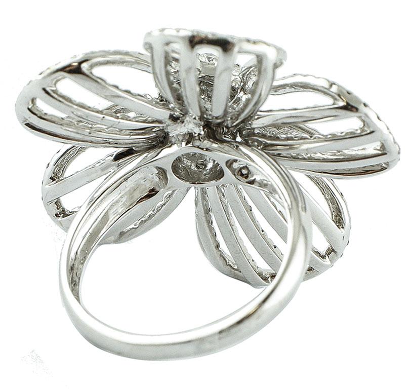 Contemporary Diamonds, White Gold Flower Fashion Ring For Sale