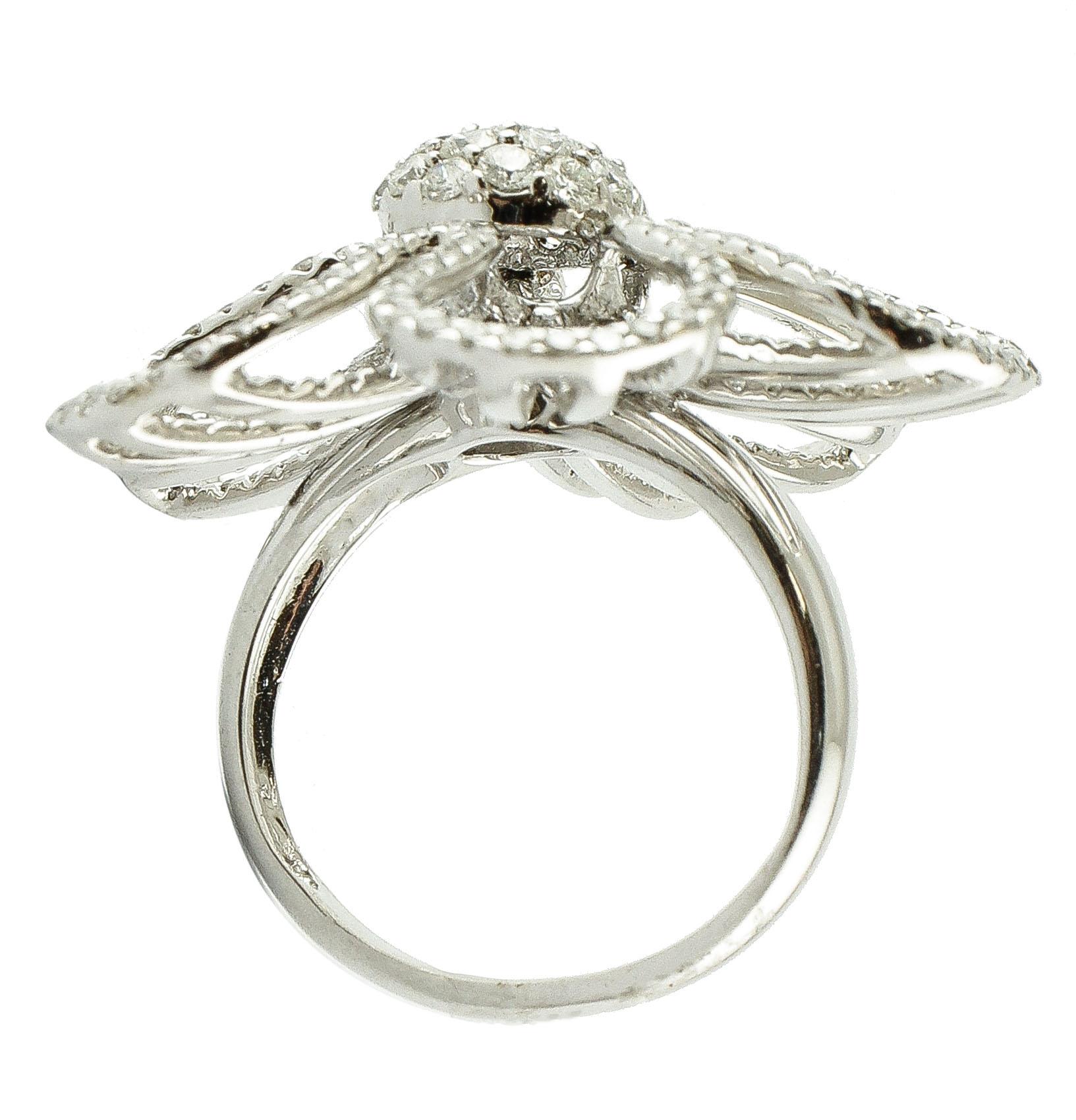 Brilliant Cut Diamonds, White Gold Flower Fashion Ring For Sale