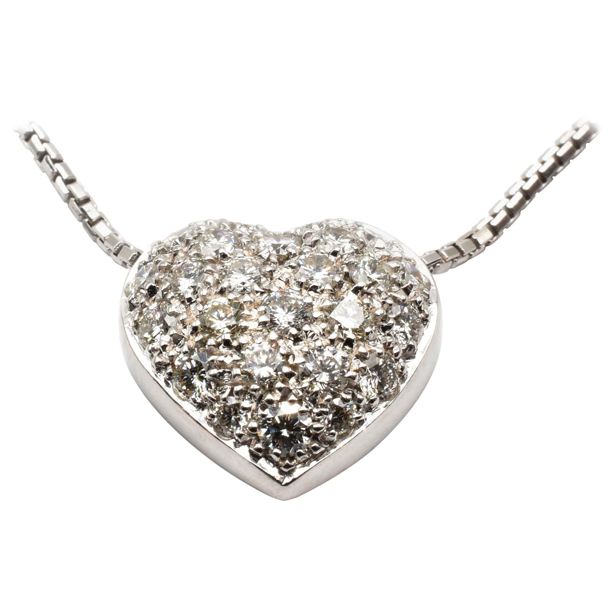 Diamonds White Gold Heart Necklace Made in Italy