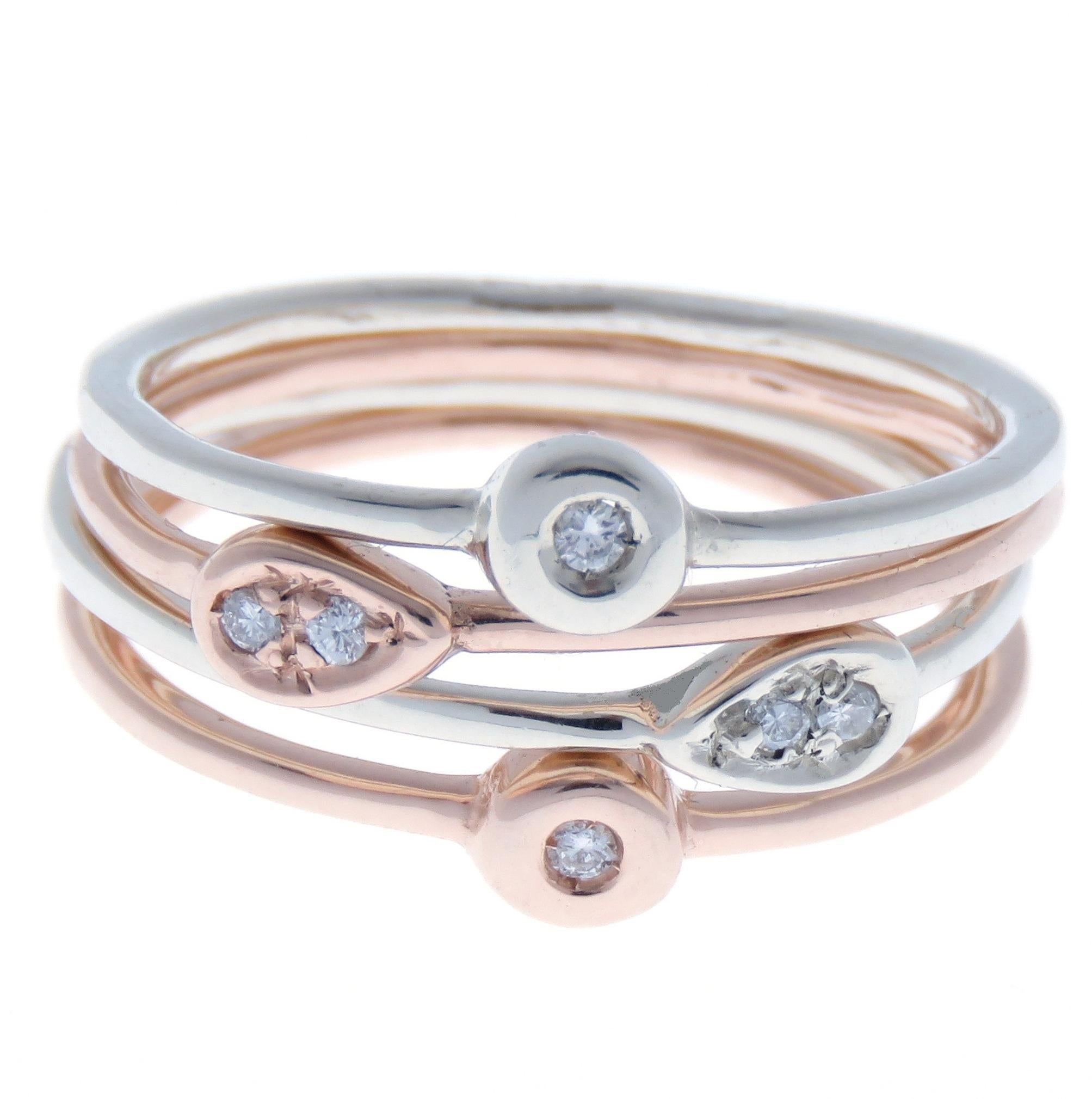 Moderne Bague empilable en or blanc et rose avec diamants, fabriquée à la main en Italie par Botta Gioielli en vente