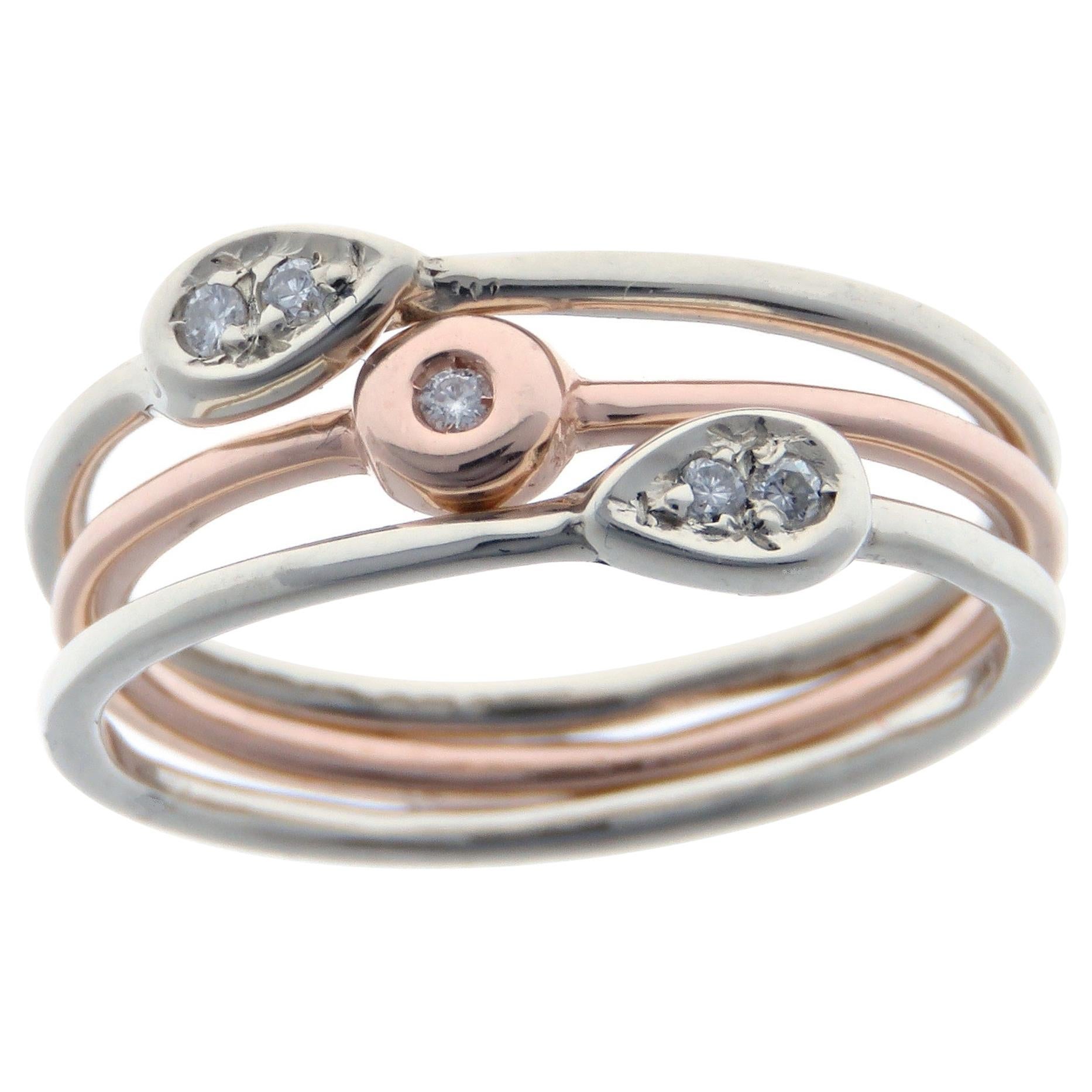 Diamonds White Rose Gold Stacking Ring Handcrafted in Italy by Botta Gioielli For Sale