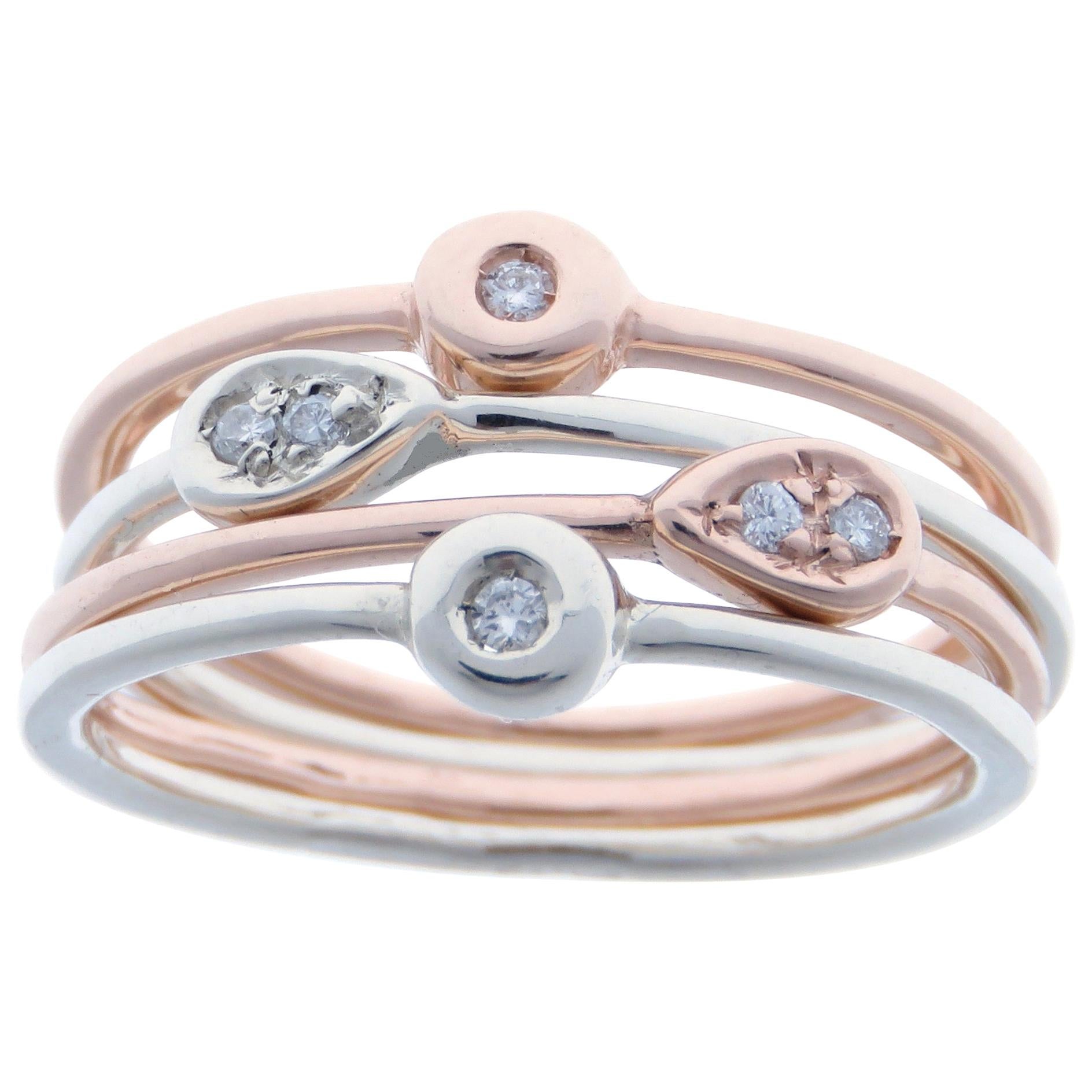 Diamonds White Rose Gold Stacking Ring Handcrafted in Italy by Botta Gioielli