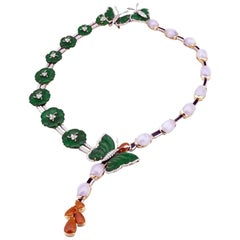 Diamonds with Yellow and White Gold Three Jade Necklace by John Landrum Bryant