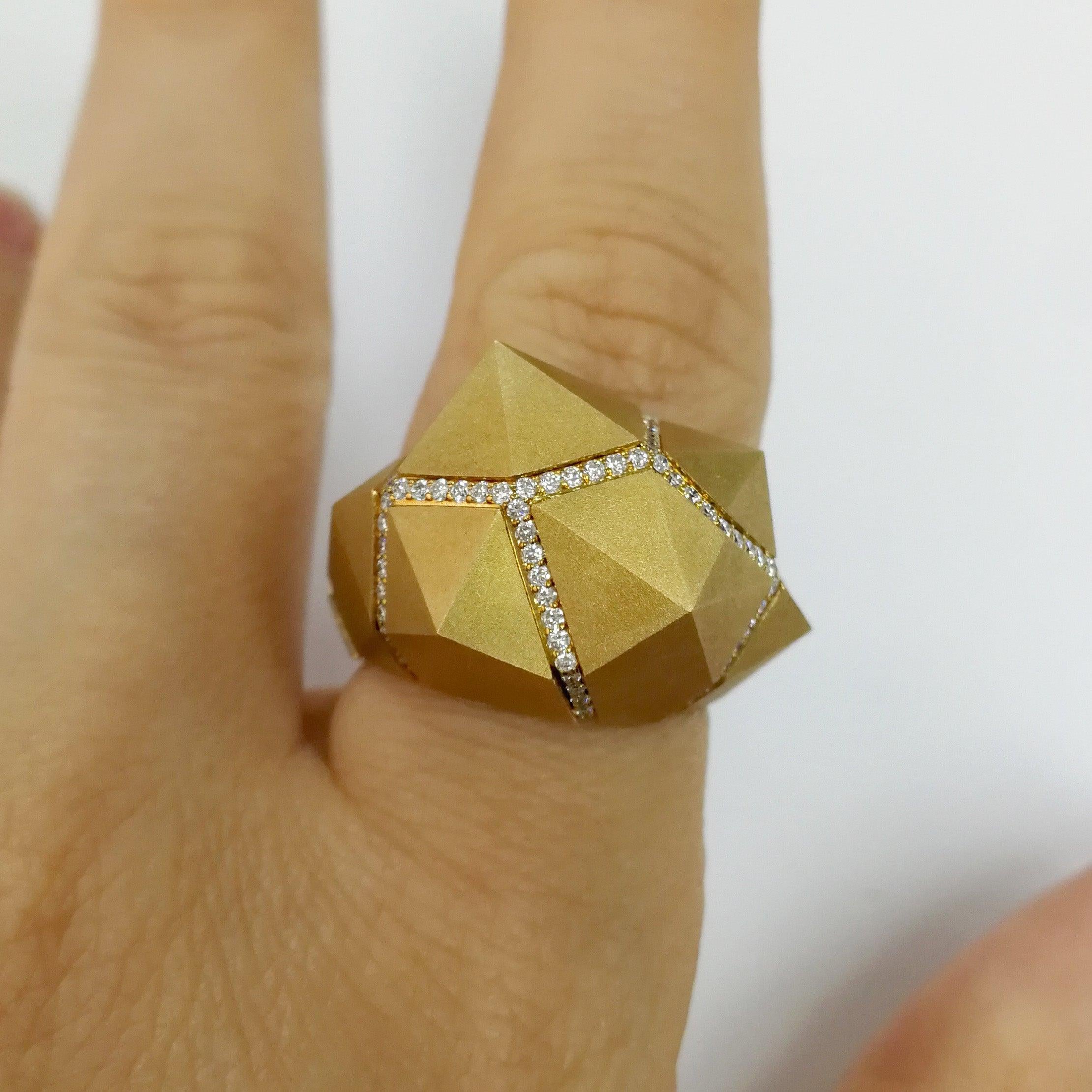 Diamonds Yellow 18 Karat Matte Gold Geometry Ring 11