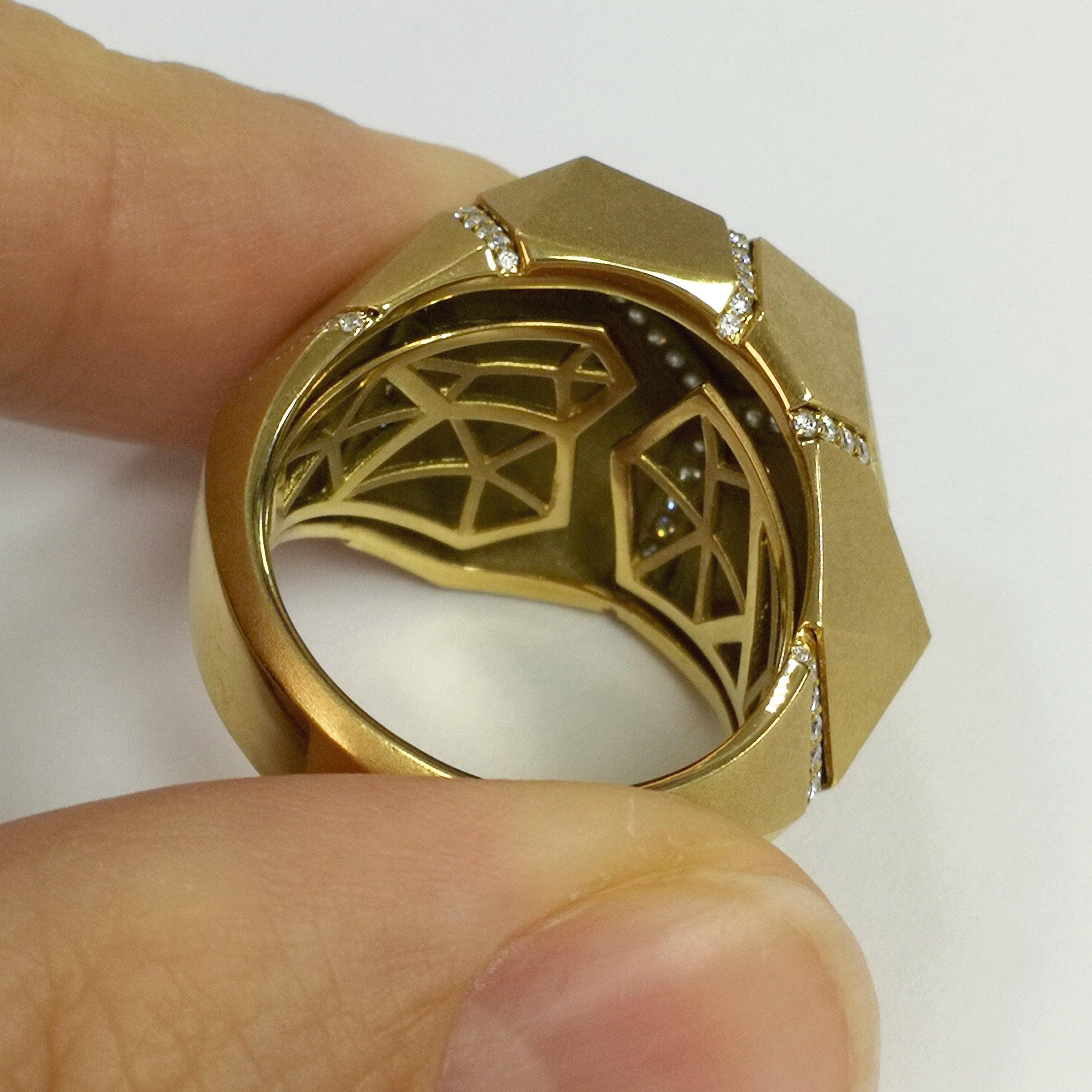 For Sale:  Diamonds Yellow 18 Karat Matte Gold Geometry Ring 8