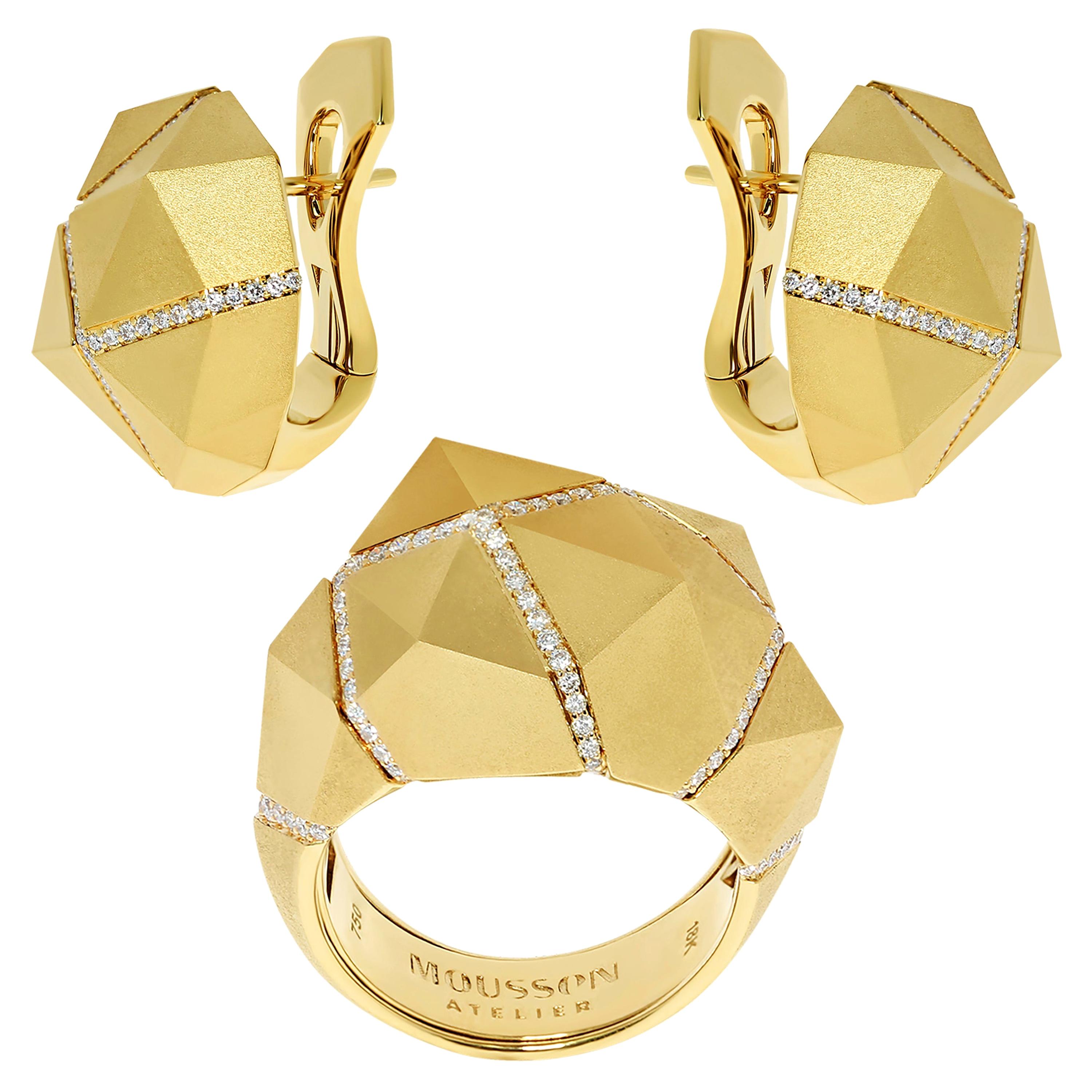 For Sale:  Diamonds Yellow 18 Karat Matte Gold Geometry Suite
