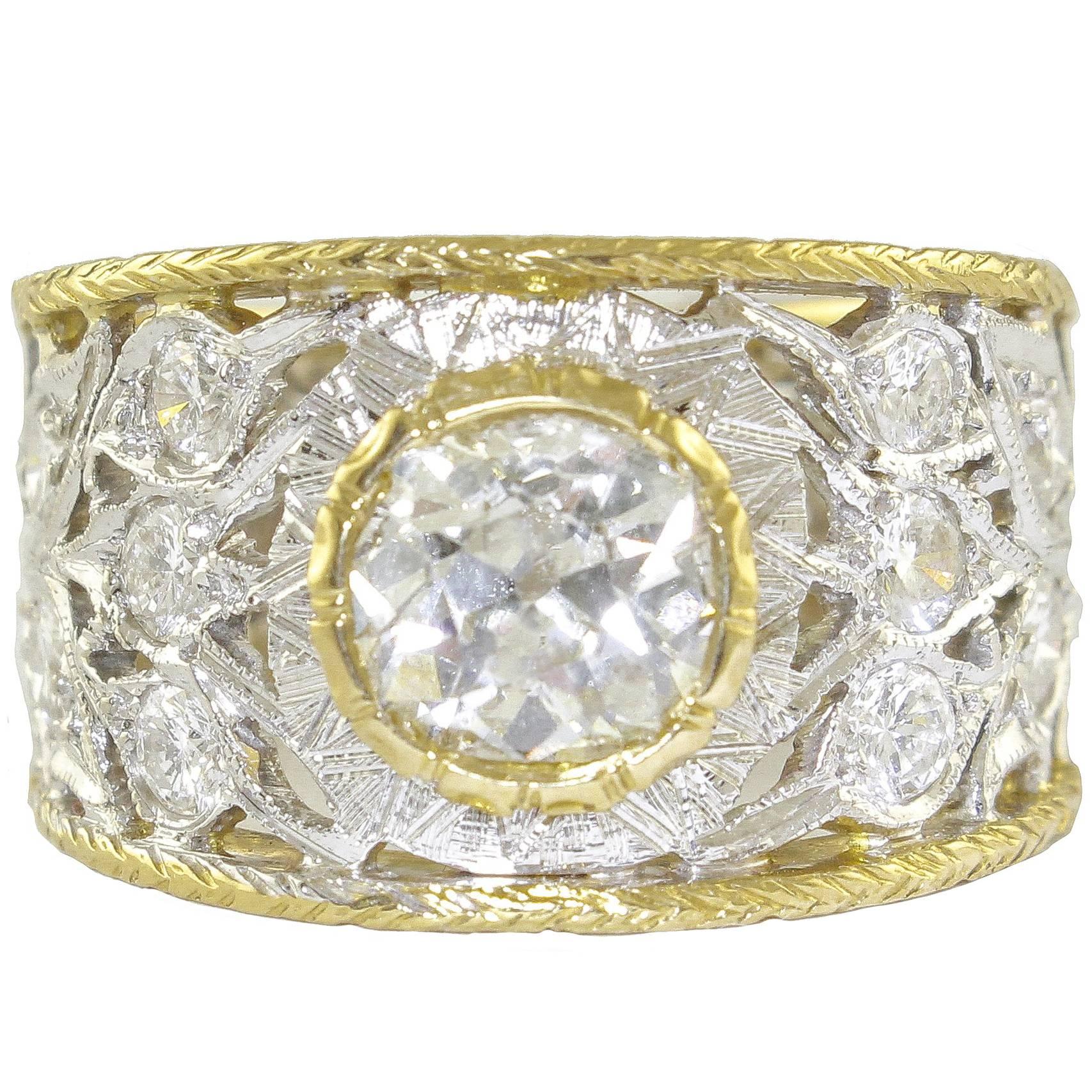 1, 83 carat Diamonds 18 kt Yellow and White Gold Ring