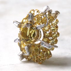 Diamonds Yellow Berils Yellow and White 18 Karat Gold Brooch Handcrafted