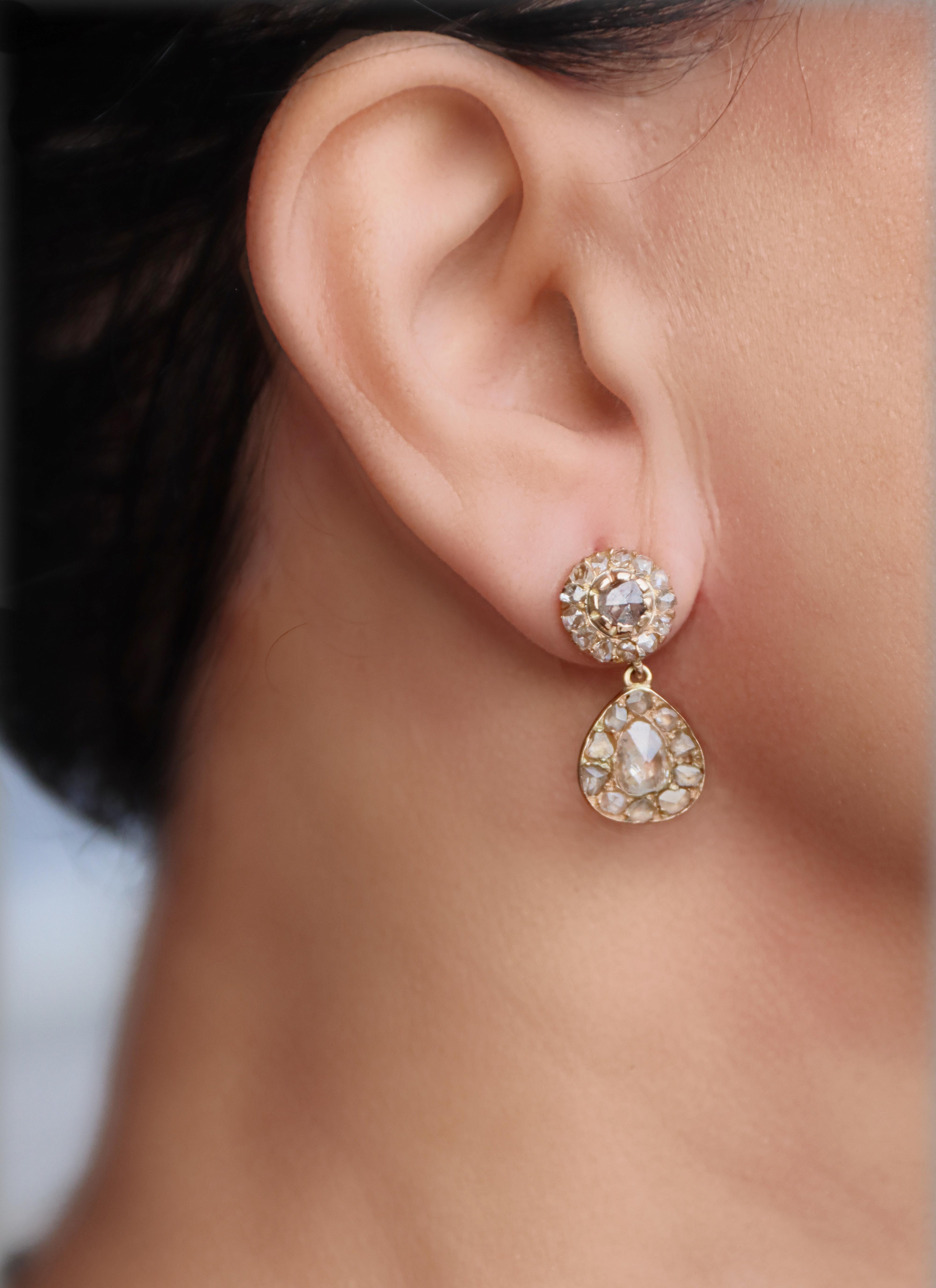 Diamanten-Ohrringe aus Gelbgold mit 14 Karat (Viktorianisch) im Angebot