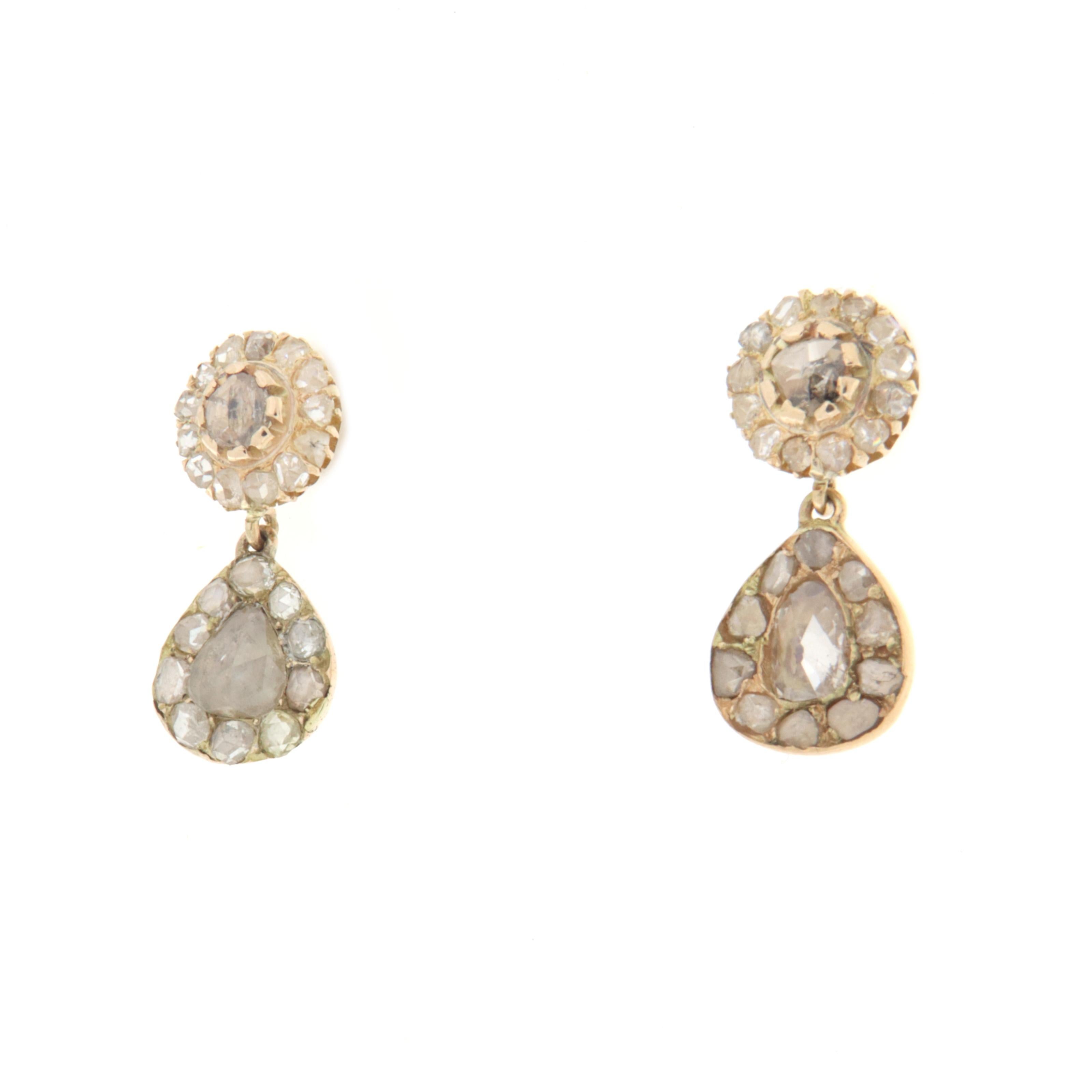 Boucles d'oreilles pendantes en or jaune 14 carats et diamants Excellent état - En vente à Marcianise, IT