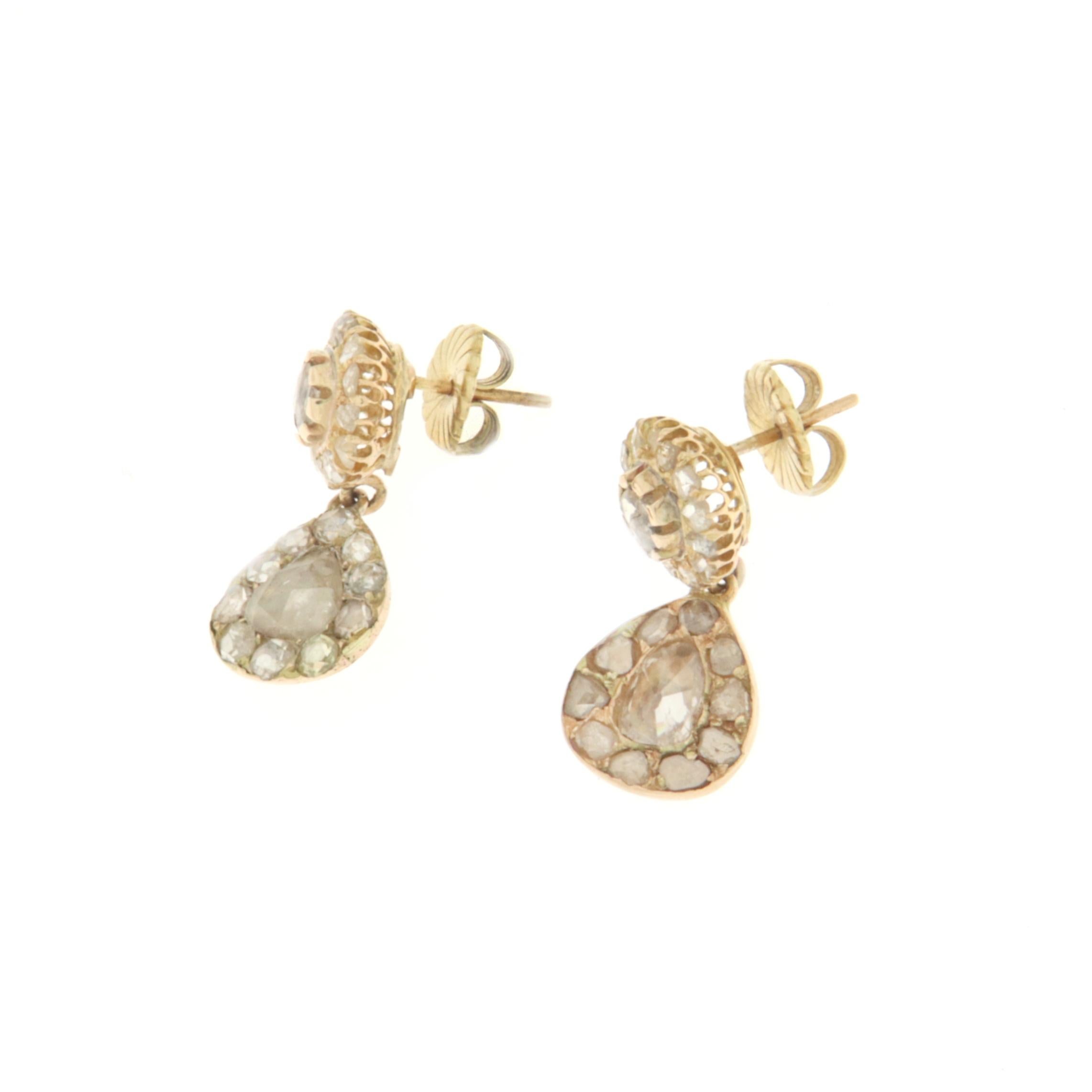 Diamonds Yellow Gold 14 Karat Dangle Earrings For Sale 2