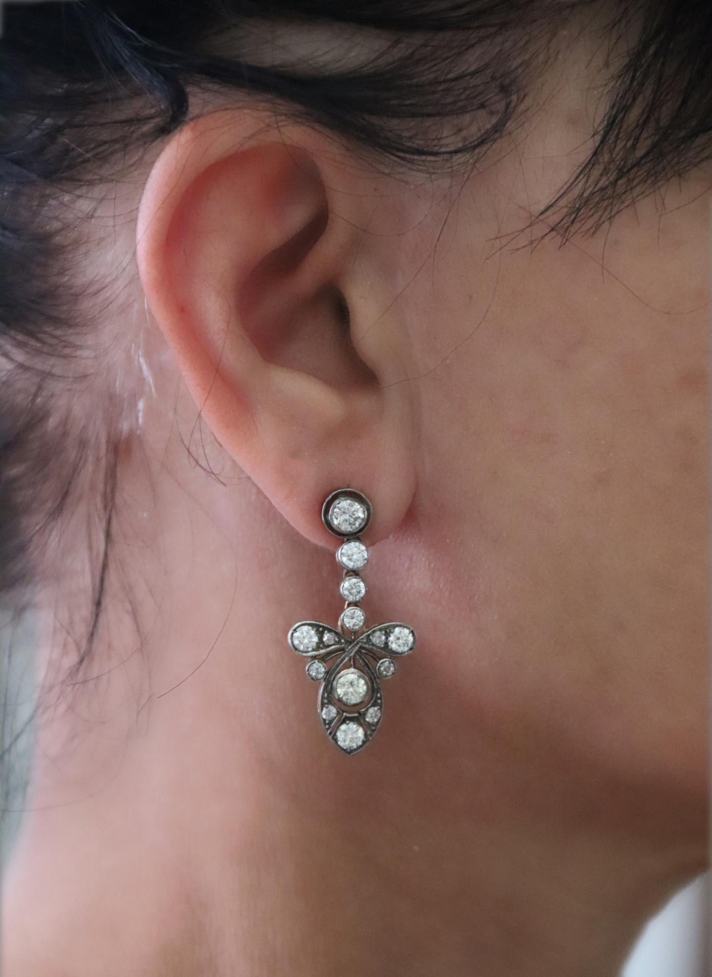 Diamanten Gelbgold 14 Karat Silber Ohrringe mit Diamanten im Angebot 2