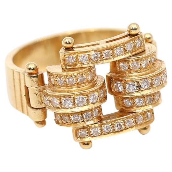 Round Cut Diamonds Yellow Gold Torah Judaic Ring, 1950