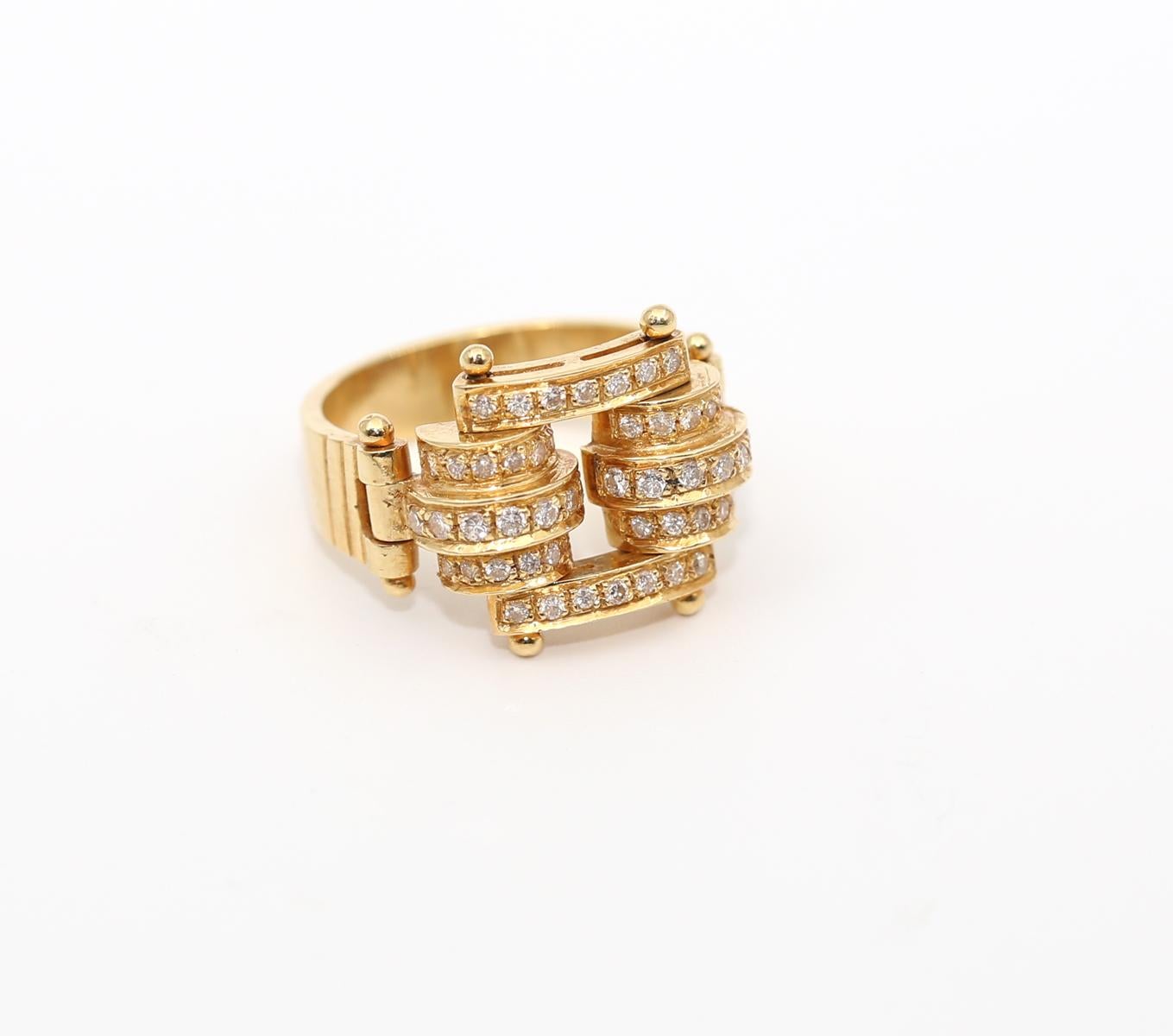 Diamonds Yellow Gold Torah Judaic Ring, 1950 In Good Condition In Herzelia, Tel Aviv