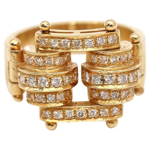 Diamonds Yellow Gold Torah Judaic Ring, 1950